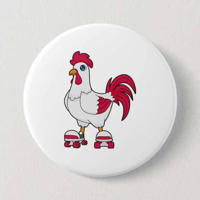 Badge Rond 7,6 Cm Rooster à Patinage en ligne avec Roller skates (Devant)