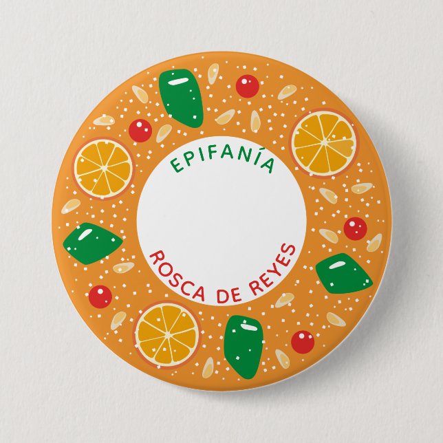 Badge Rond 7,6 Cm Rosca de Reyes pour Epiphanie (Devant)