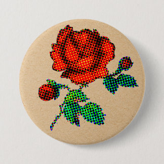 Badge Rond 7,6 Cm Rose Bloom Demi-teinte sur papier brun Beaux-Arts