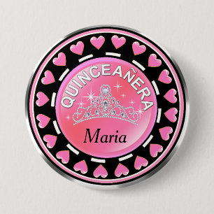 Badge Rond 7,6 Cm Rose de princesse Tiara Love Hearts   de
