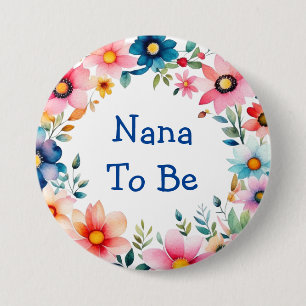 Badge Rond 7,6 Cm Rose et bleu Floral Nana pour être Baby shower