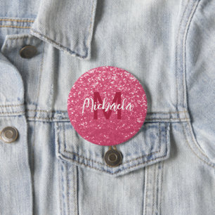 Badge Rond 7,6 Cm Rose faux pailleté rose clair Monogramme