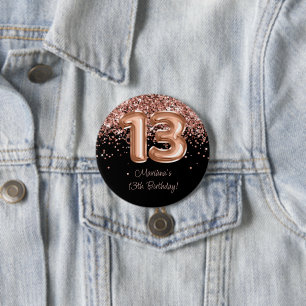 Badge Rond 7,6 Cm Rose Gold Black 13e fête d'anniversaire