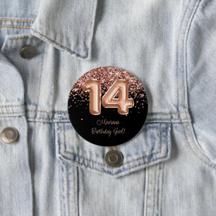 Badge Rond 7,6 Cm Rose Gold Black 14e fête d'anniversaire