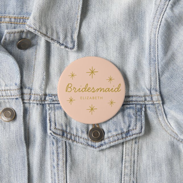 Badge Rond 7,6 Cm Rose Golden Calligraphie Stars Bridesmaid cadeau (En situation)