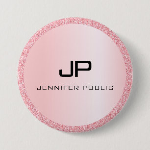 Badge Rond 7,6 Cm Rose Parties scintillant or Look Monogramme Modèle