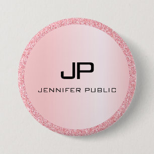 Badge Rond 7,6 Cm Rose Parties scintillant or Look Monogramme Modèle