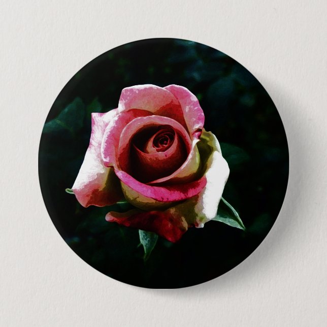 Badge Rond 7,6 Cm Rose rouge peinte à l'huile (Devant)