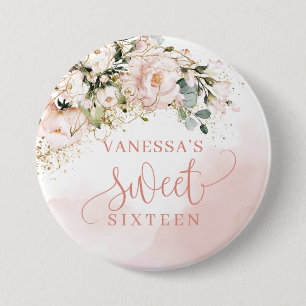 Badge Rond 7,6 Cm Roses rose rousse rustique verdure or 16e b jour