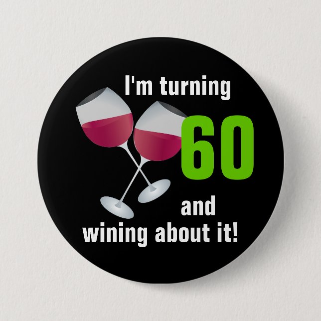 Badge Rond 7,6 Cm Rotation de 60 et wining avec des verres de vin (Devant)