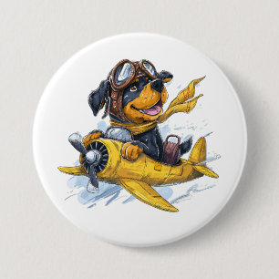 Badge Rond 7,6 Cm Rottweiler Dog Avion Pilote