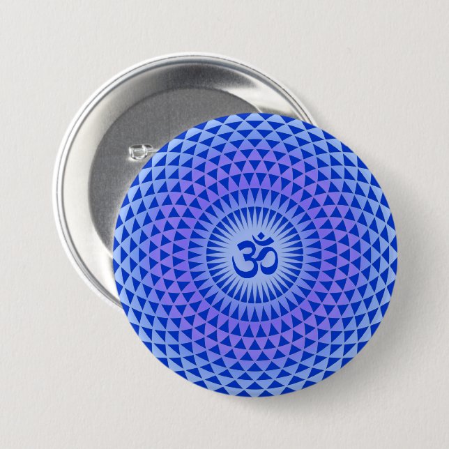 Badge Rond 7,6 Cm Roue de méditation de fleurs de Lotus pourpre OM (Devant & derrière)
