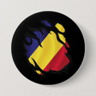 Badge Rond 7,6 Cm Roumanie Drapeau déchiré
