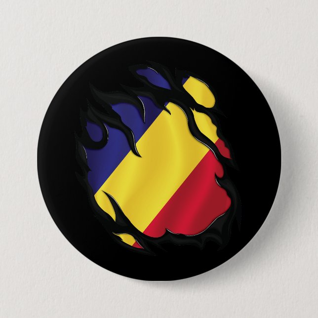 Badge Rond 7,6 Cm Roumanie Drapeau déchiré (Devant)
