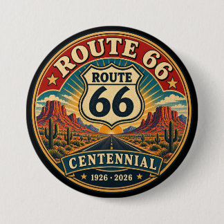 Badge Rond 7,6 Cm Route 66 du désert centenaire rouge vintage