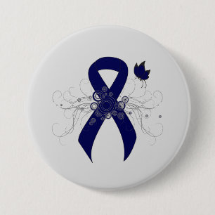 Badge Rond 7,6 Cm Ruban bleu foncé avec papillon