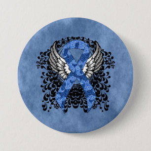 Badge Rond 7,6 Cm Ruban bleu Paisley avec ailes