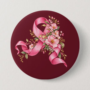 Badge Rond 7,6 Cm Ruban de sensibilisation au cancer du sein à fleur
