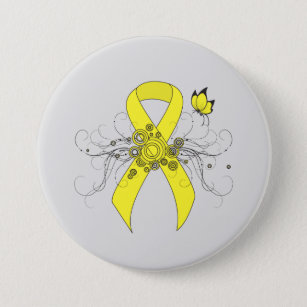 Badge Rond 7,6 Cm Ruban de sensibilisation jaune avec papillon