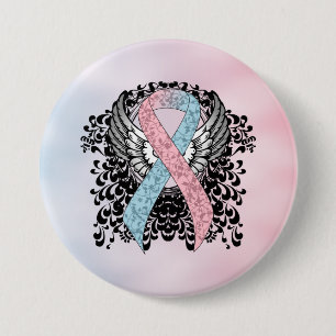 Badge Rond 7,6 Cm Ruban de sensibilisation rose et bleu clair avec a