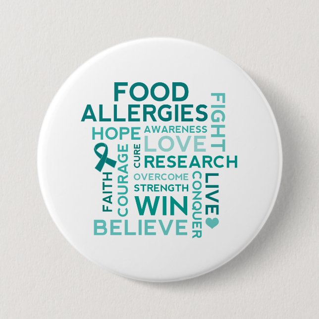 Badge Rond 7,6 Cm Ruban de Teal d'allergies alimentaires (Devant)
