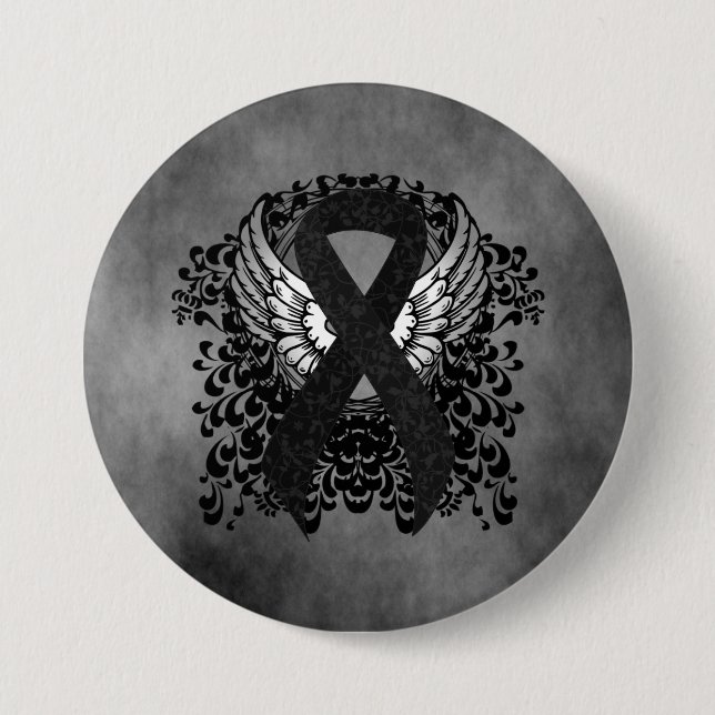 Badge Rond 7,6 Cm Ruban noir avec ailes (Devant)