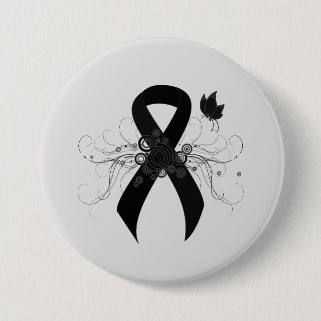 Badge Rond 7,6 Cm Ruban noir avec papillon (Devant)