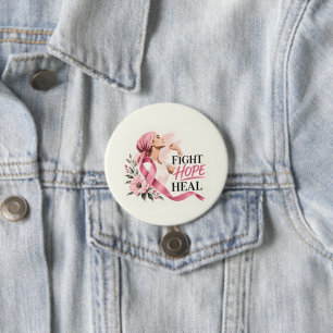 Badge Rond 7,6 Cm Ruban Rose Espoir Lutte Contre le Cancer du Sein