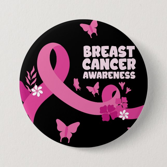 Badge Rond 7,6 Cm Ruban rose Femmes Cancer Cancer Sensibilisation au (Devant)