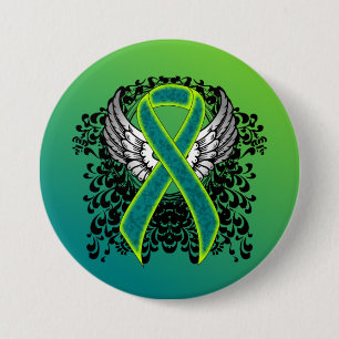 Badge Rond 7,6 Cm Ruban vert turquoise et citron vert avec ailes