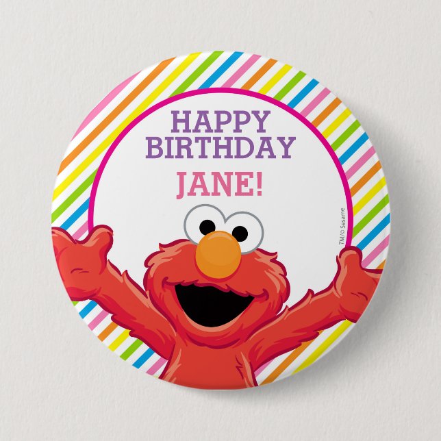 Badge Rond 7,6 Cm Rue Sésame | Anniversaire d'Elmo Girl (Devant)