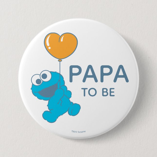 Badge Rond 7,6 Cm Rue Sésame | Cookie Monster Baby shower Papa (Devant)