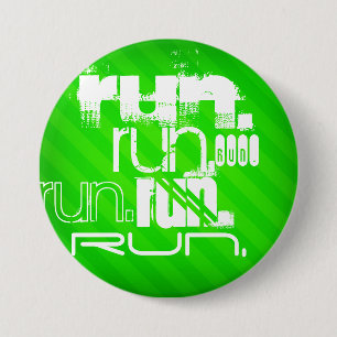 Badge Rond 7,6 Cm Run ; Grandes vertes néon