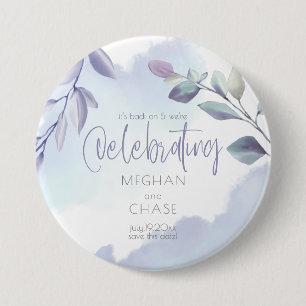 Badge Rond 7,6 Cm Rustic Watercolor Aqua Lilac Leaves Save the Date