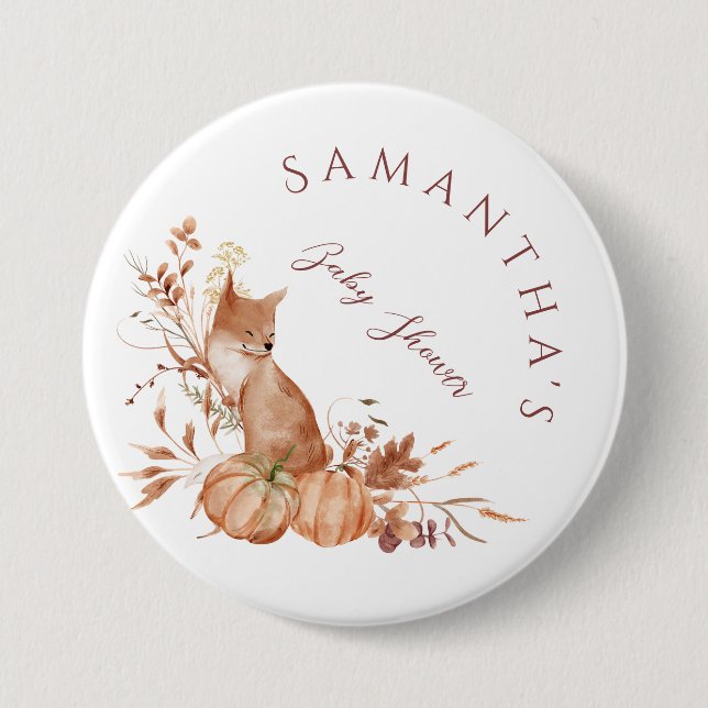 Badge Rond 7,6 Cm Rustic Woodland Fox Pumpkin Baby Shower (Devant)