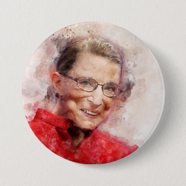 Badge Rond 7,6 Cm Ruth Bader Ginsburg Aquarelle souriante Portrait R (Devant)