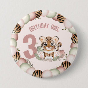 Badge Rond 7,6 Cm Safari Tigre mignon Bouton Fille Anniversaire
