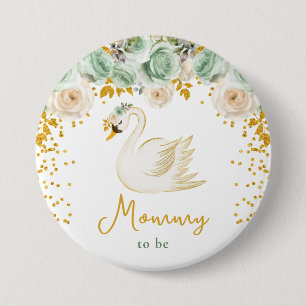 Badge Rond 7,6 Cm Sage de cygne Vert et or Roses maman à être