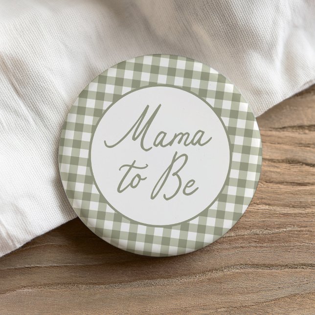 Badge Rond 7,6 Cm Sage Green En vichy Baby shower Mama à être (Créateur téléchargé)