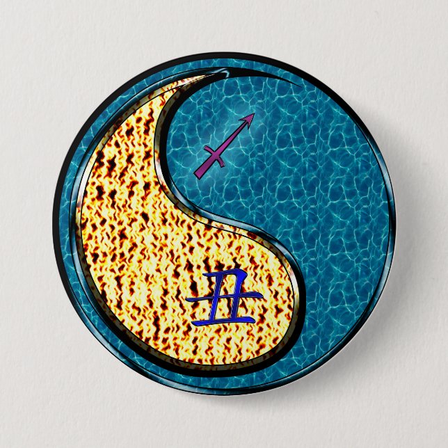 Badge Rond 7,6 Cm Sagittaire & Bœuf d'eau (Devant)