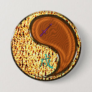 Badge Rond 7,6 Cm Sagittaire & Chien de Bois