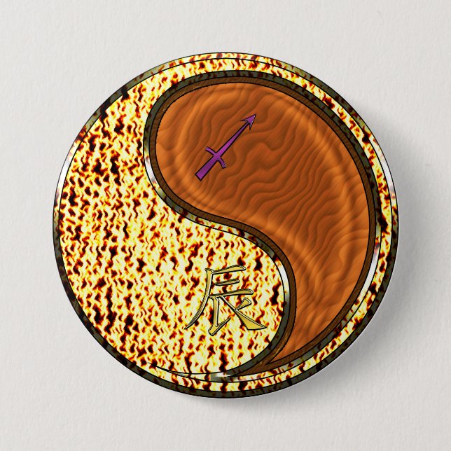 Badge Rond 7,6 Cm Sagittaire & Dragon de Bois (Devant)