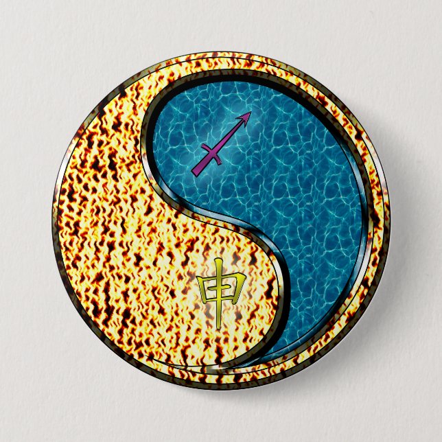 Badge Rond 7,6 Cm Sagittaire & Singe d'eau (Devant)