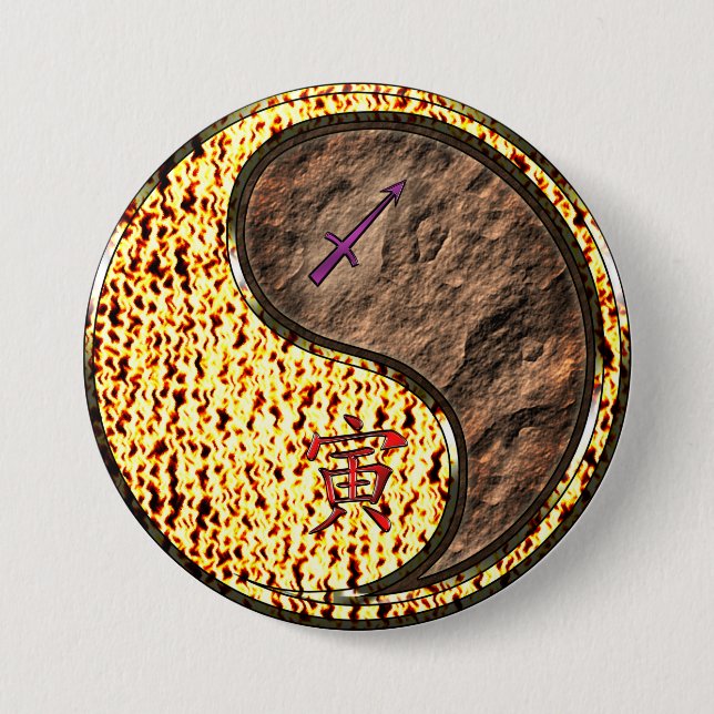 Badge Rond 7,6 Cm Sagittaire & Tigre de Terre (Devant)