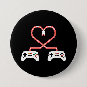 Badge Rond 7,6 Cm Saint-Valentin de joueur vidéo avec cœur de manett