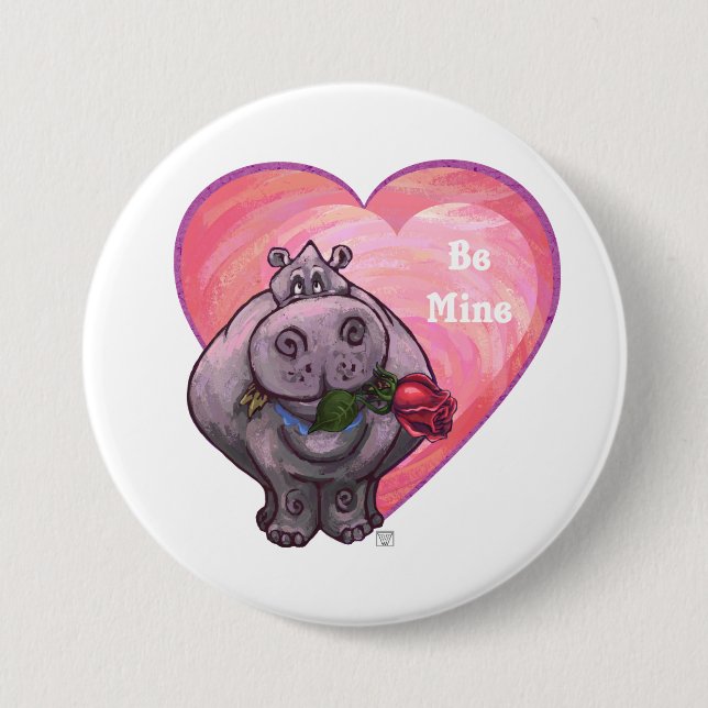 Badge Rond 7,6 Cm Saint-Valentin Hippopotame (Devant)