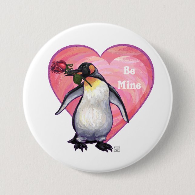 Badge Rond 7,6 Cm Saint-Valentin Penguin (Devant)