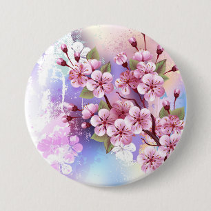 Badge Rond 7,6 Cm Sakura rose sur fond de peinture