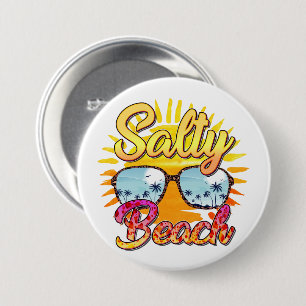 Badge Rond 7,6 Cm Salty Beach Soleil et palmier tropicaux