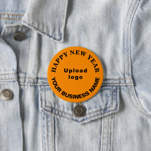 Badge Rond 7,6 Cm Salutation du Nouvel An sur orange rond